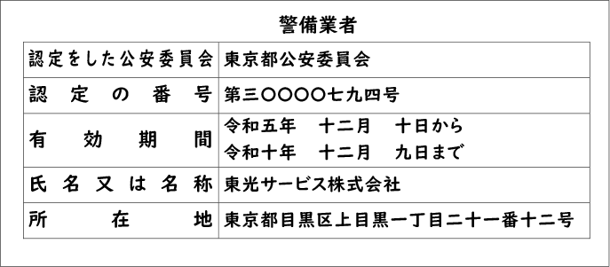 警備業標識　SecurityserviceLicense